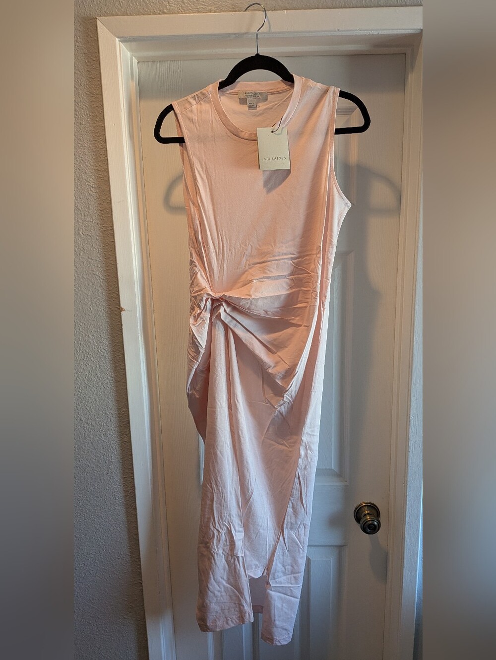 NWT All Saints Mauve Chalk Pink Organic Cotton Rivi Draped Thin Midi Dress US 10